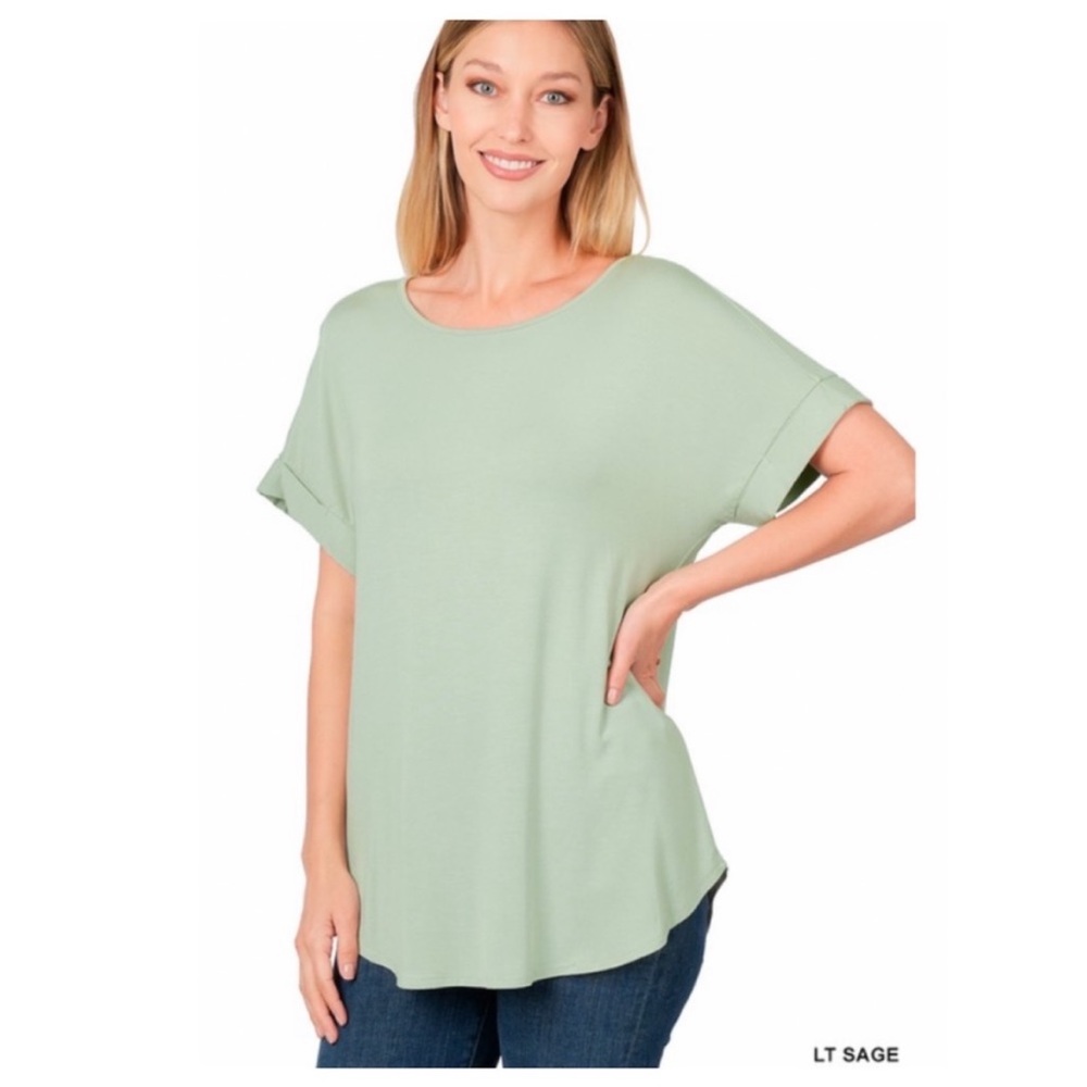 🆕🔥 Rolled Sleeve Boat Neck Top